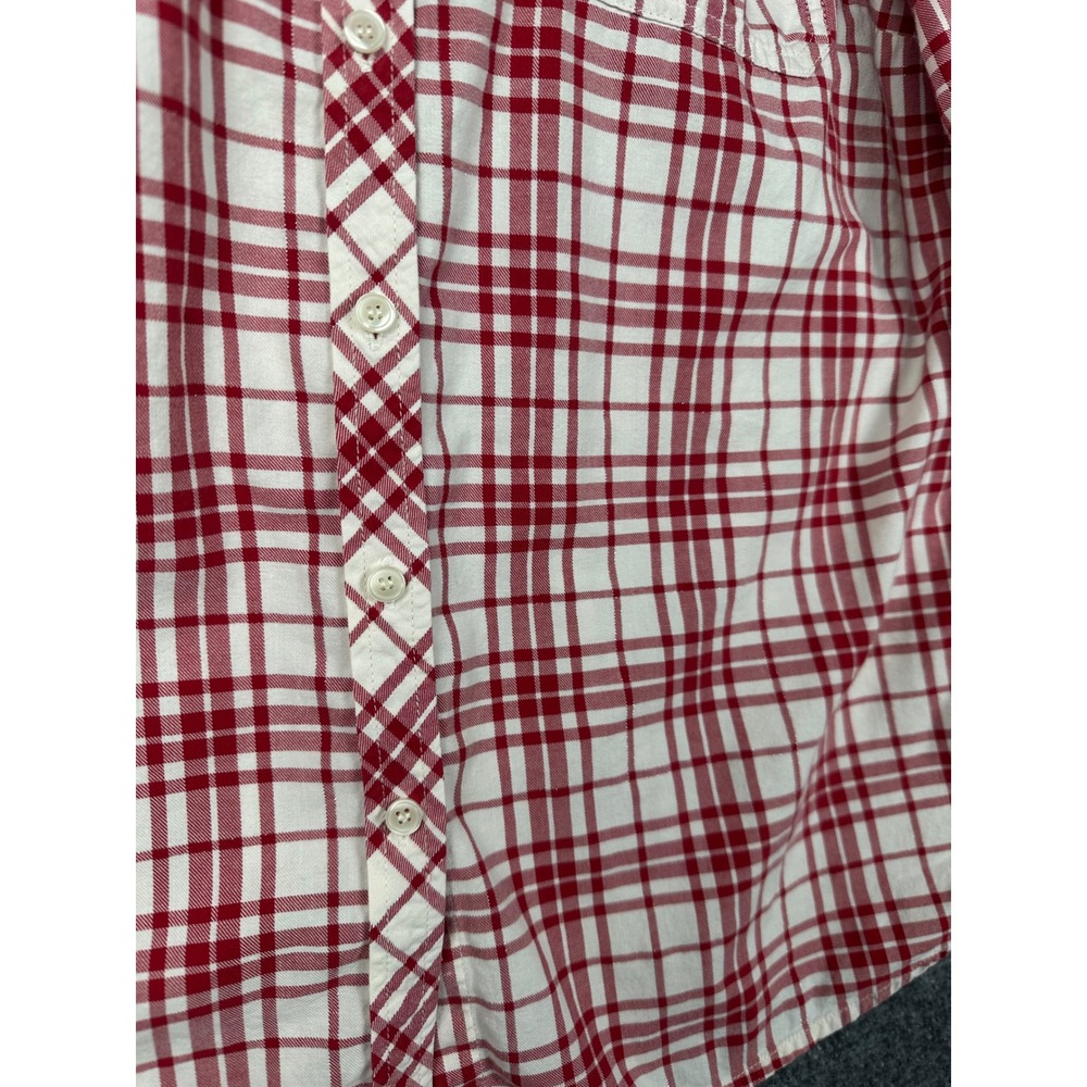 Talbots Plaid Button Down Women 14 Red White Metallic Roll Tab Sleeve Shirt - Picture 7 of 8